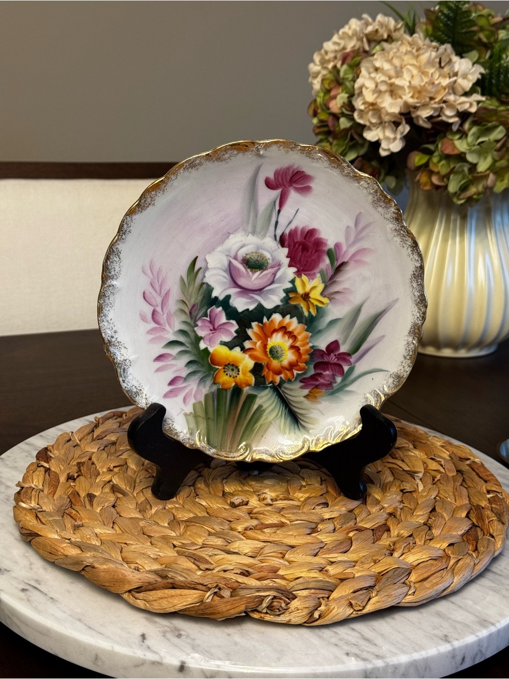 Hand-Painted Floral Decorative Plate - Pink & Multicolor